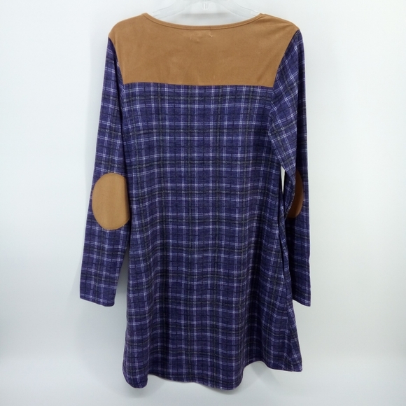 NWT Simply Southern Collection Midnight Montana Dress Elbow Pads Blue Plaid M - Picture 2 of 14